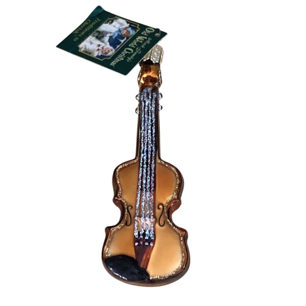 Old World Christmas Violin Gold Blown Glass Ornament 38008 New - Picture 1 of 6